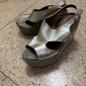 Leather and Suede Silver Wedge Sandals